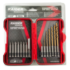 Набор бит и сверл с шестигранником 15шт,Raider