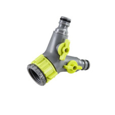 Conector p/n conectarea a 2 furtunuri la un robinet de 3/4". Gardex 403404