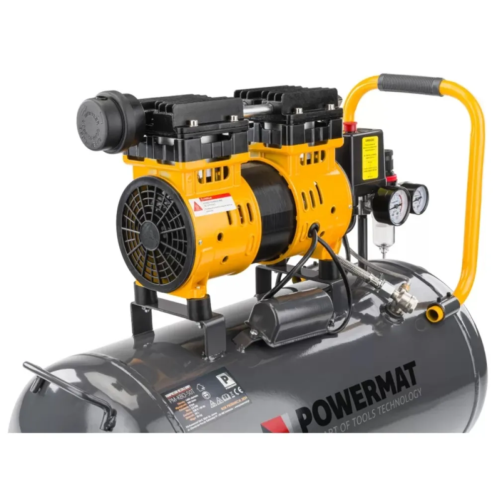 Compresor de aer fără ulei Powermat PM-KBO-50T, 50L, 8 bar, 1400W