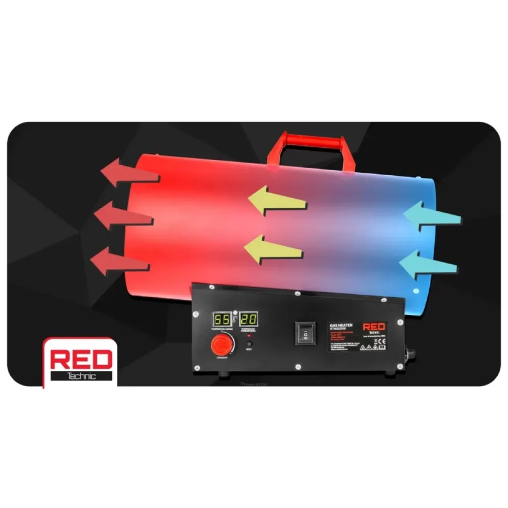 Aeroterma cu gaz 45KW TERMOSTAT LCD FURTUN+REDUCTOR RTNGG0118 Red Technic